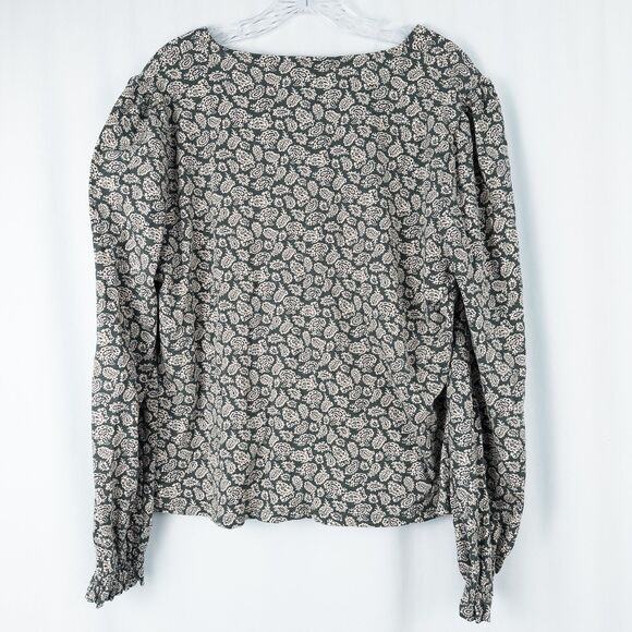 Boden Button Front Cotton Long Sleeve Paisley Top Womens 20/22 (XL) Green Boho - Picture 2 of 15